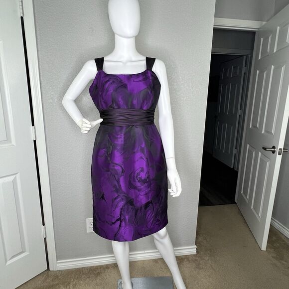Theia Size 8 Purple Abstract Floral Brocade Pencil Sheath Dress And Shrug Jacket - Picture 6 of 10
